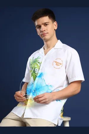 HANCOCK Men Tropical Opaque Printed Casual Pure Cotton Relaxed Fit Resort Shirt
