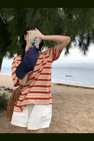 LULU & SKY Women Striped Round Neck Oversized T-shirt