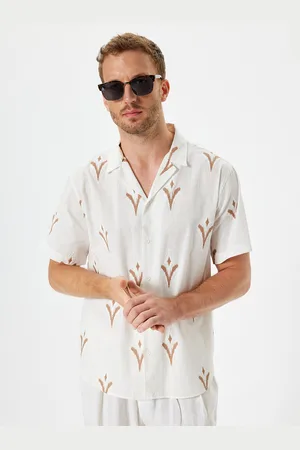 Koton Men Cuban Collar Conversational Printed Cotton Casual Shirt