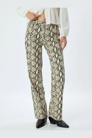 Koton Women Animal Printed Straight Fit Trousers