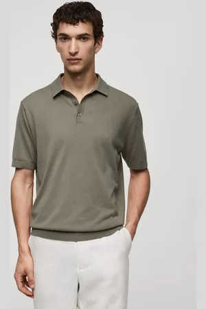 MANGO Fine Knit Polo Collar Pure Cotton T-shirt
