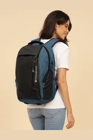Swiss Military Unisex Black & Blue Brand Logo Backpack with USB Charging Port