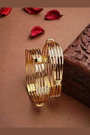 NVR Women Set of 2 Gold Plated American Diamond Studded Bangles