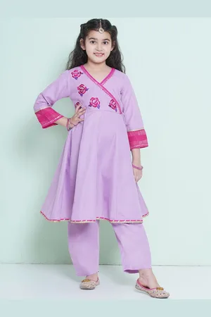 Bhama Girls Floral Embroidered Sequinned Pure Cotton Anarkali Kurta with Trouser