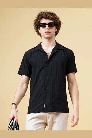 PAUL STREET Men Club Cuban Collar Textured Slim Fit Casual Shirt