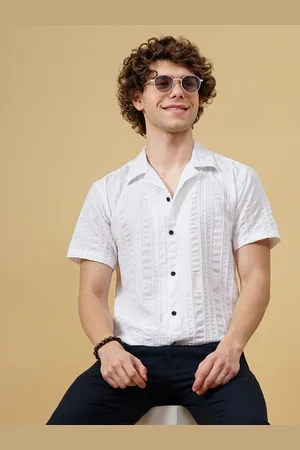 PAUL STREET Men Club Cuban Collar Textured Slim Fit Casual Shirt