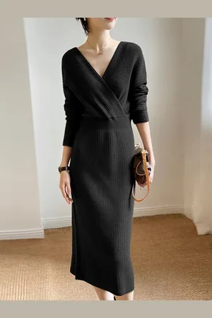 LULU & SKY Women V-Neck Wrap Midi Dress