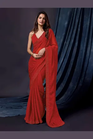 Trendmalls Embellished Beads & Stone Belted Saree