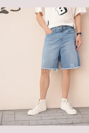 Kook N Keech Men Urban Cool Distressed Relaxed Fit Frayed Denim Shorts