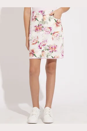 VERO MODA Girls Floral Printed Pure Cotton Straight Above Knee Skirt