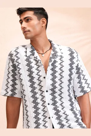 Highlander Men Crochet Cuban Collar Relaxed Shirt