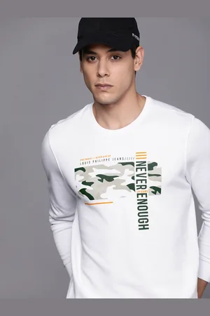 Louis Philippe Men White Graphic Printed Pure Cotton Pullover Sweatshirt