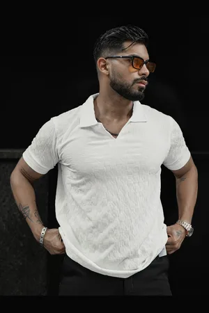 Powerlook Men Self Design Polo Collar T-Shirt