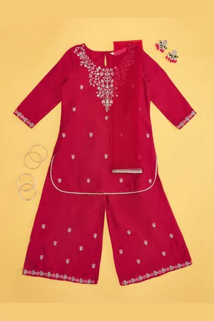 Pantaloons Girls Embroidered Kurta with Palazzos & With Dupatta