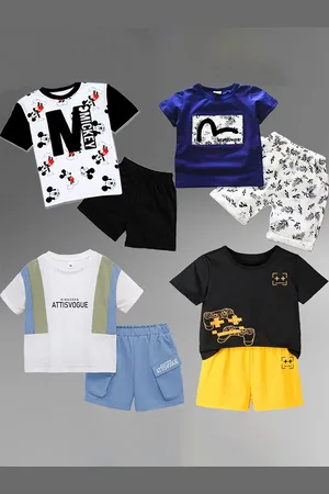 BAESD Kids Pack Of 4 Printed Pure Cotton T-shirt with Shorts