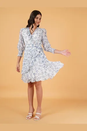 Mast & Harbour Women Floral Print Puff Sleeve Ruffled Fit & Flare Midi Dress