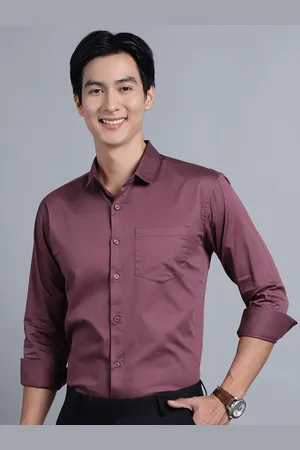 Majestic Men Modern Spread Collar Solid Cotton Slim Fit Formal Shirt