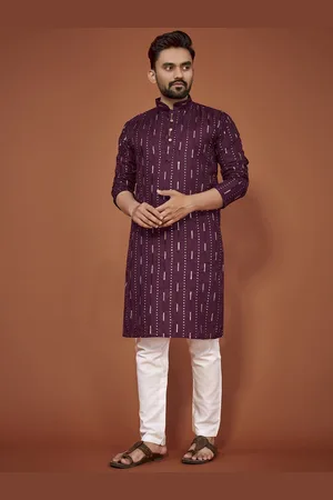 Anaita Striped Embellished Mandarin Collar Sequinned Cotton Regular Straight Kurta