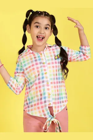 BAESD Girls Checked Printed Shirt Collar Top