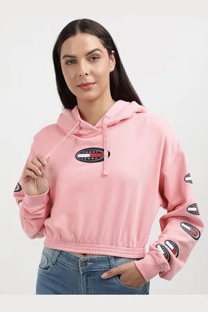 Tommy Hilfiger Women Solid Hooded Crop Sweatshirt