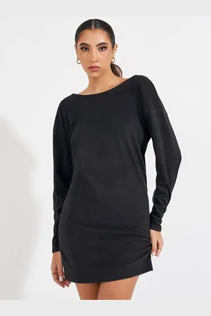 Styli Lace Trim Open Back Sweater Mini Dress