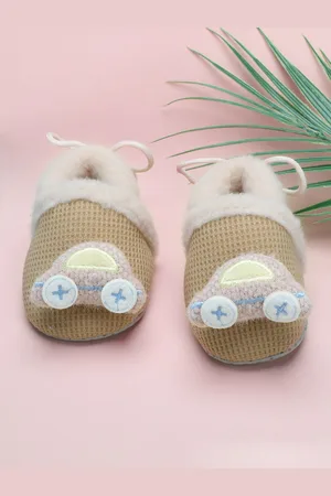 Baby Moo Boys Cotton Cars Slip-On Anti-Skid Plush Warm Booties