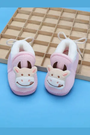 Baby Moo Girls Cotton Soft Slip-On Anti-Skid Plush Warm Booties
