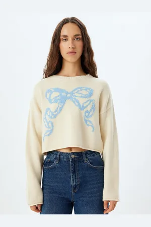 Koton Women Printed Crop Cardigan with Embroidered Detail