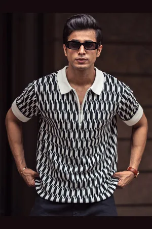 Powerlook Men Abstract Printed Polo Collar Cotton T-shirt