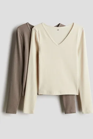 H&M Girls Pack Of 2 Long-Sleeved Ribbed Tops