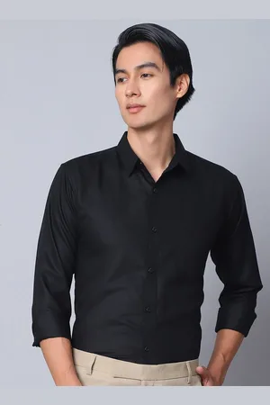 Majestic Men Modern Spread Collar Solid Poly Silk Slim Fit Formal Shirt