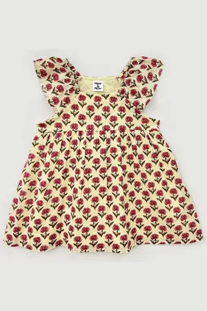 HERE&NOW Girls Polka Dot Print Flutter Sleeve A-Line Dress