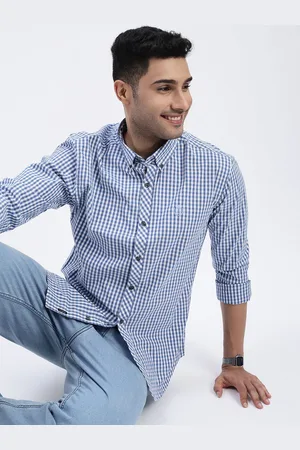 SHOWOFF Men Premium Spread Collar Gingham Checked Cotton Slim Fit Casual Shirt