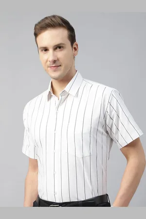 HANCOCK Men Spread Collar Vertical Striped Cotton Slim Fit Formal Shirt