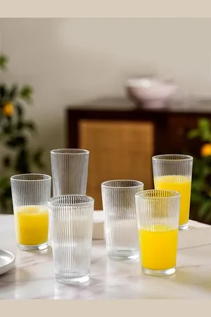 Nestasia Transparent 6 Pieces Ribbed Fluted Tall Juice Glass Tumblers - 350 ml Each
