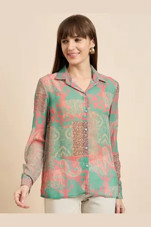 Mast & Harbour Women Relaxed Spread Collar Abstract Printed Crepe Casual Shirt