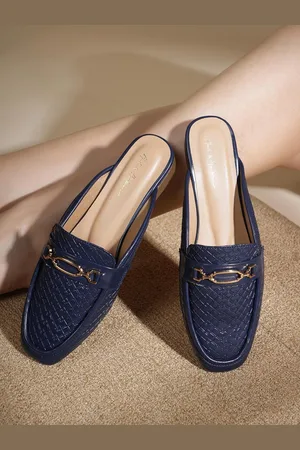Mast & Harbour Women Textured Mules with Buckles Flats