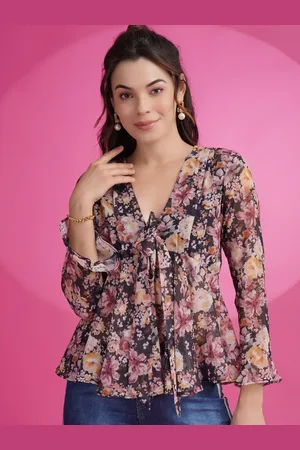 Kalini Women Floral Print Puff Sleeve Georgette Top