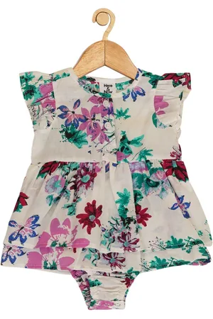 HERE&NOW Girls Cotton Floral Printed Fit and Flare Dress