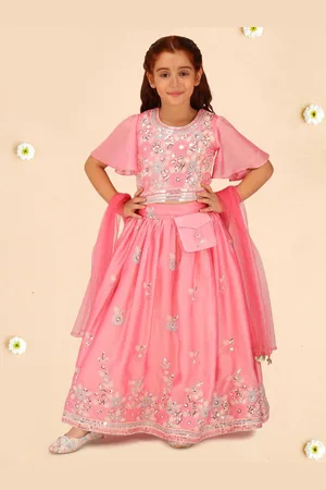CUTECUMBER Girls Floral Embroidered Organza Ready to Wear Lehenga & Blouse & Dupatta