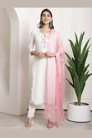 Rajnandini Floral Yoke Designed Thread Work Pure Cotton Kurta With Trousers & Dupatta