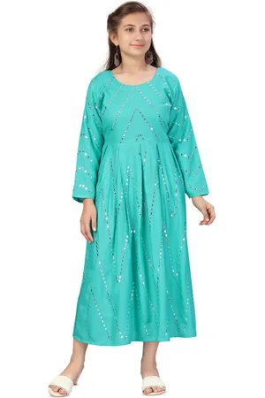 BAESD Girl Round Neck Cotton Embellished Long Sleeves Fit and Flare Dress