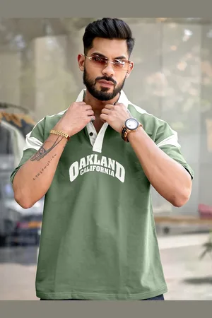 Maniac Men Typography Printed Polo Collar Cotton Oversized T-Shirt