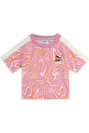 PUMA Girls Lava Land Abstract Printed Knitted Slim Fit Cotton T-shirt