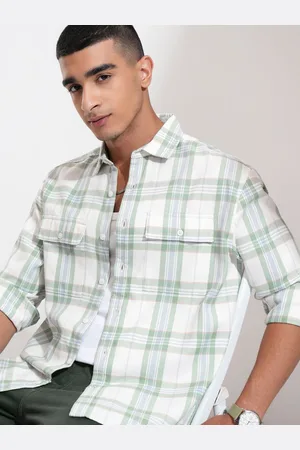 Highlander Men Off Mini Waffle Dobby Textured Checked Utility Pocket Relaxed Shirt