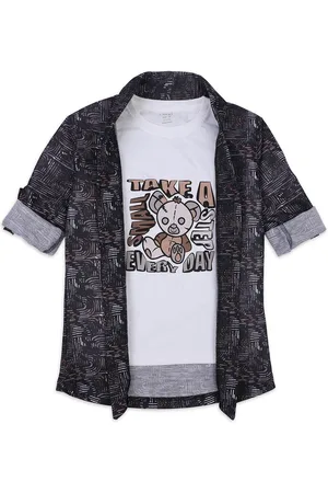 CAVIO Boys Geometric Printed Shawl Collar Jacket With T-shirt