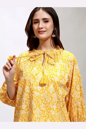 Tokyo Talkies Women Ethnic Motifs Printed Tie-Up Neck Cotton Top