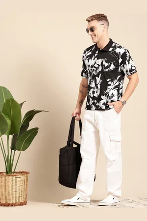 Mast & Harbour Men Floral Print Polo Monochrome T-shirt