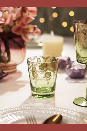 Pure Home and Living Gold-Toned & Green 2 Pieces Water Glasses