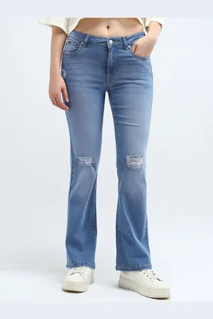 Flying Machine Women Bootcut Mid-Rise Mildly Distressed Light Fade Stretchable Jeans